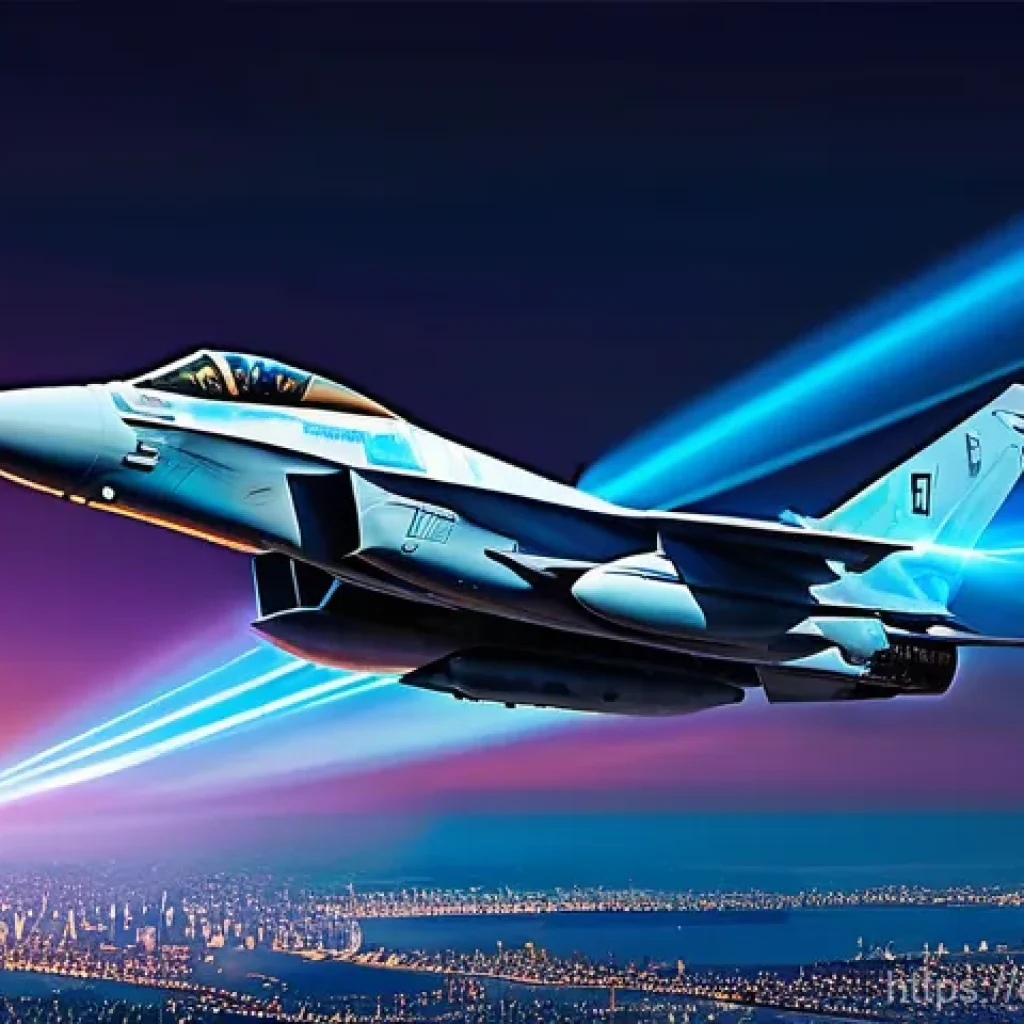 공군의 항공 전자전 시스템 - **Prompt:** A modern, sleek fighter jet, like an F-35 or a Eurofighter Typhoon, soaring through an a...