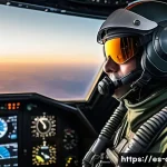 공군 조종사 신체 조건 - A detailed, realistic depiction of a military pilot inside a modern fighter jet cockpit wearing a fu...