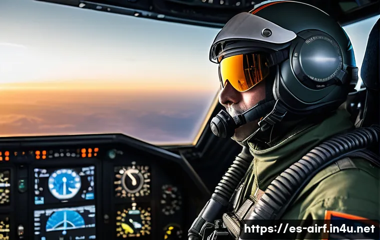 공군 조종사 신체 조건 - A detailed, realistic depiction of a military pilot inside a modern fighter jet cockpit wearing a fu...
